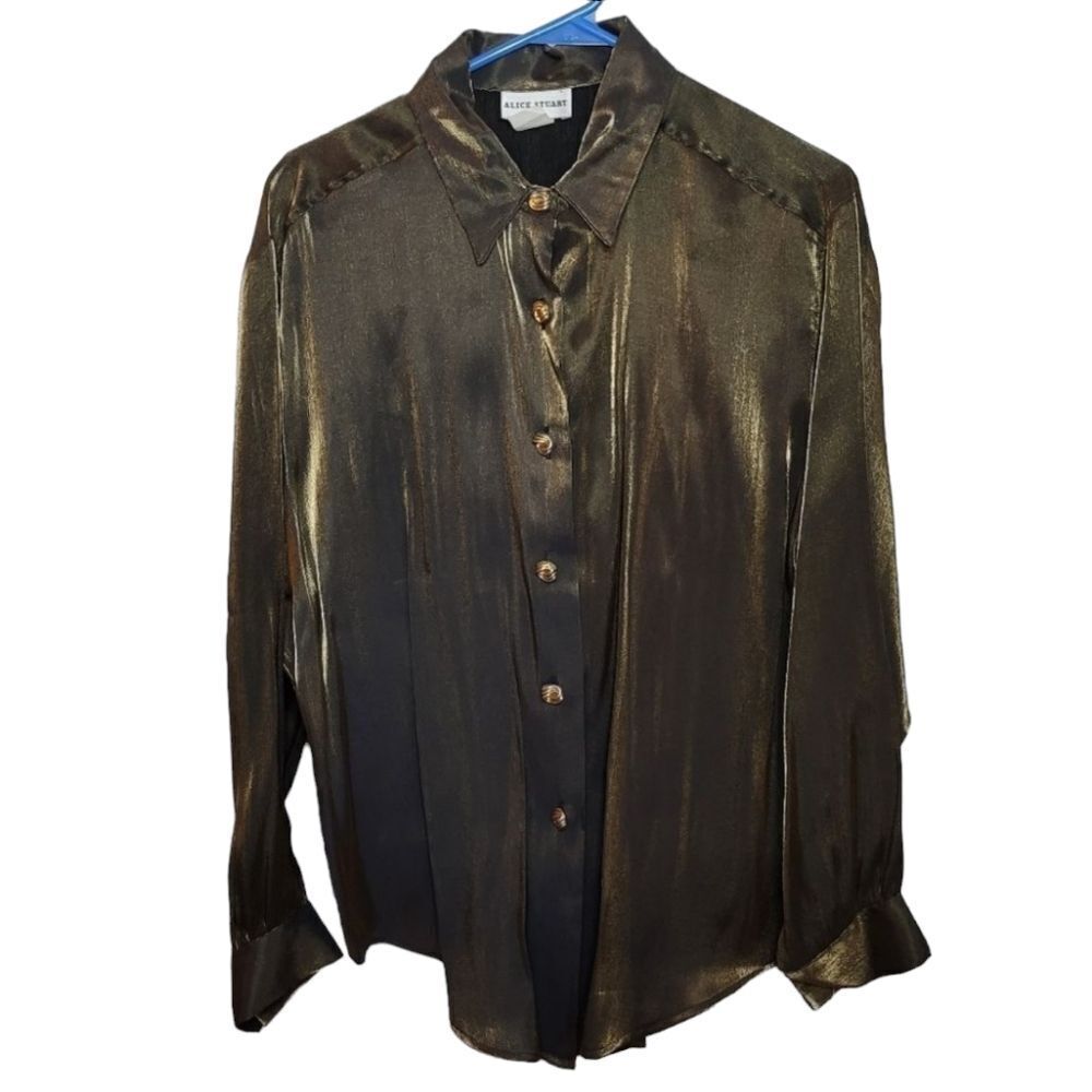 Alice Stewart Long Sleeved Metallic Blouse - Size Medium NWT